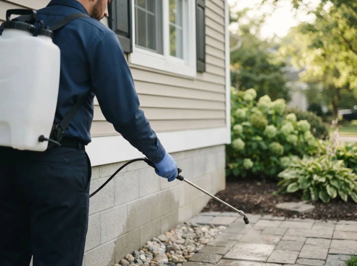 Pest control technician inspecting a home in Lansing, NC